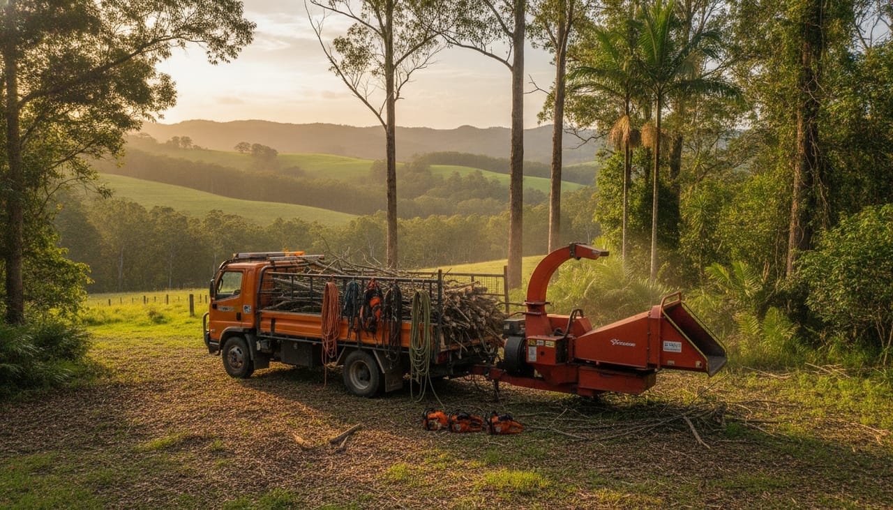 Rockhampton Arborist work truck and wood chipper on site in the Rockhampton